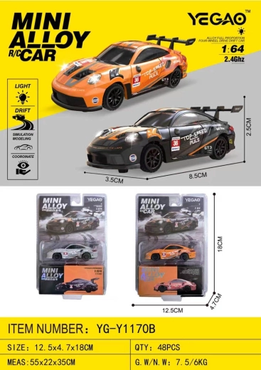 Rádióvezérlésű mini drift autó 1:64 top speed narancssárga – 1 db