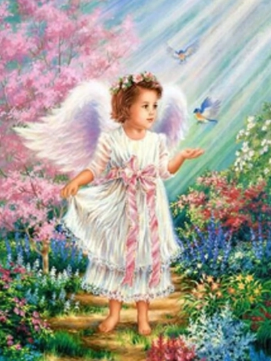 Gyémántszemes kirakó Angyalka madarakkal 30 × 40 cm