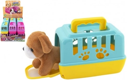 Plüss kutyus hordozható dobozban