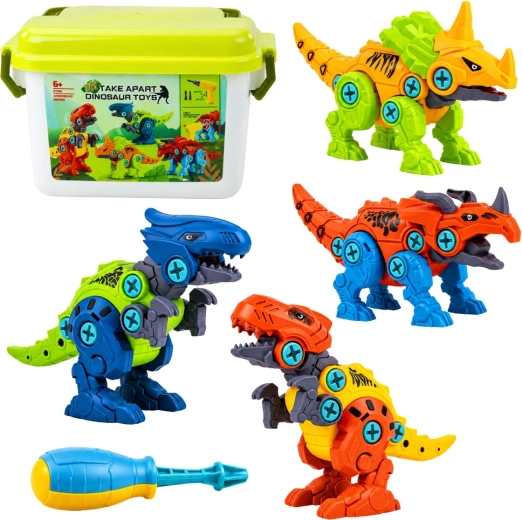 Csavarozható dinoszauruszok építőkészlet 4 az 1-ben elektromos csavarhúzóval és bőrönddel