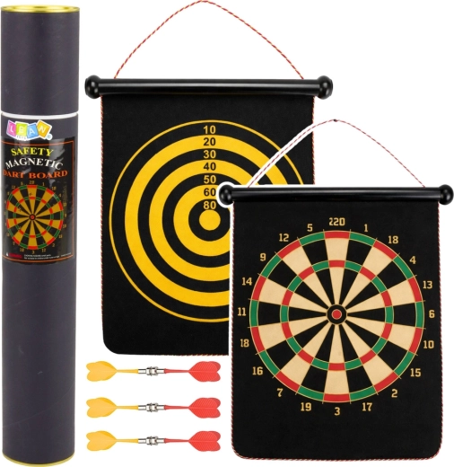 Mágneses, kétoldalas darts tábla mágneses nyilakkal, 32 cm, tubusban