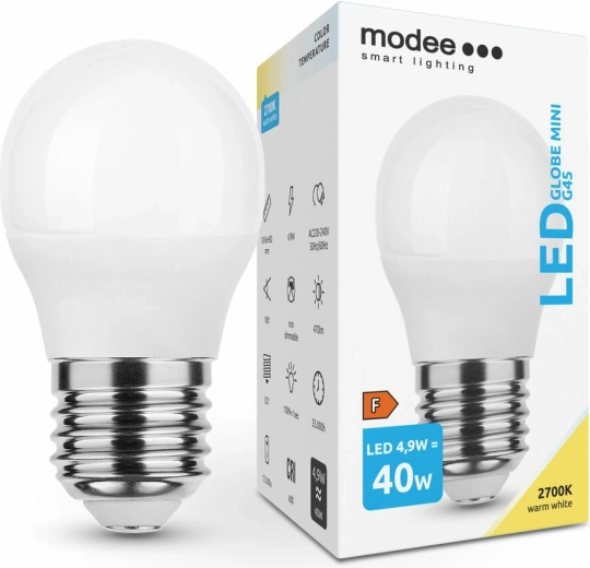 Modee Smart Lighting LED miniatűr G45 E27 4,9 W meleg fehér izzó