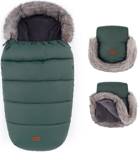 Petite&Mars szett: Comfy 4 az 1-ben téli bundazsák és Furry babakocsi kesztyű veritable khaki