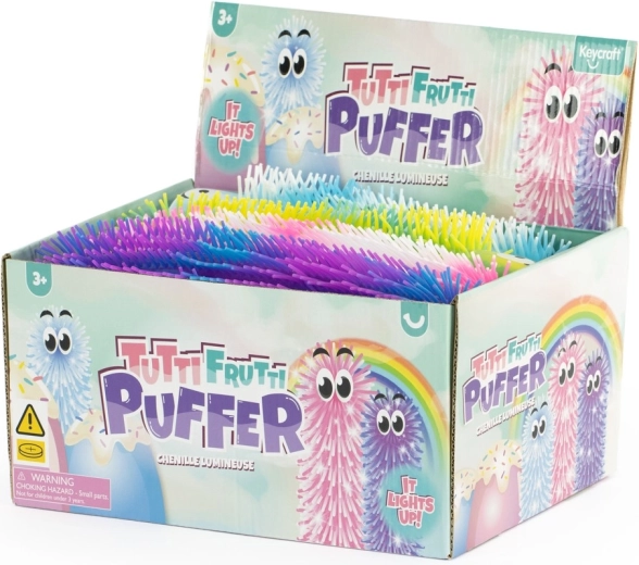 Bolyhos felhúzható Tutti Frutti hernyó fényekkel, 28 cm