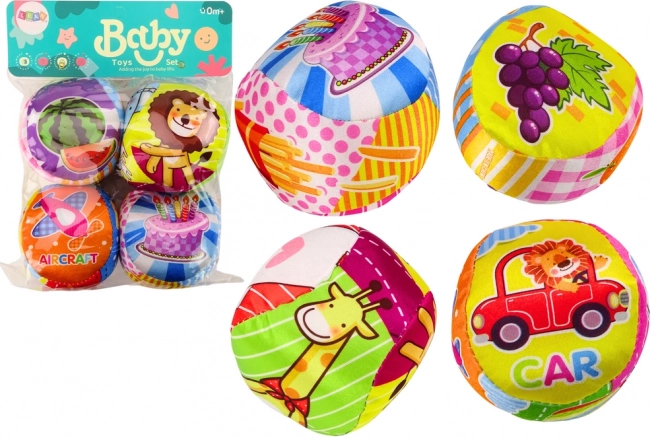 Puha színes oktató csörgő labdák 4 db-os készlet