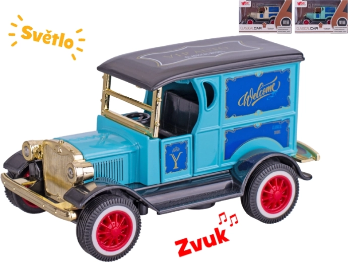 Autó oldtimer fém modell 11 cm fénnyel és hangokkal