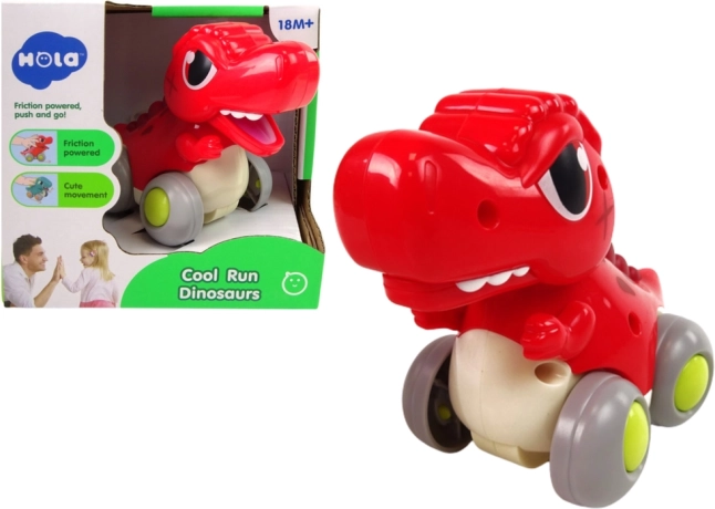 Piros T‑Rex dinoszaurusz kerekeken – húzós/frikciós játék a legkisebbeknek