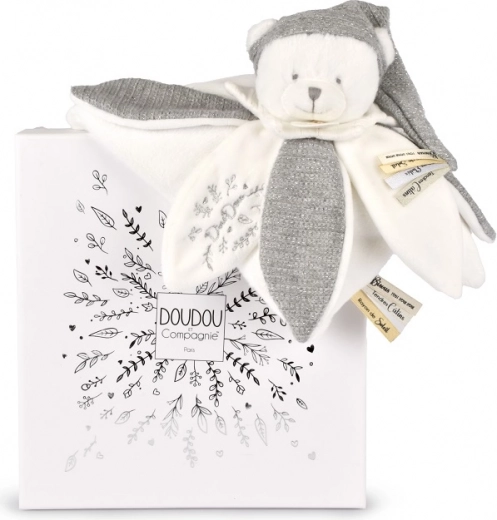 Ajándékcsomag Plüss mackó sapkával szürke