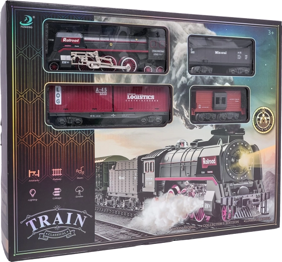 Retro vonat fénnyel, hangokkal és füsttel 138 cm