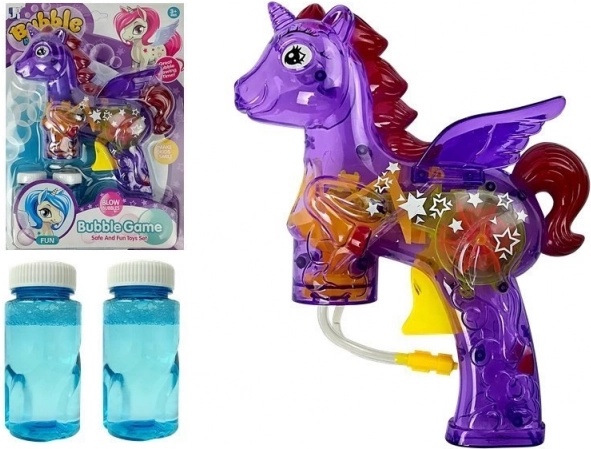 Lila egyszarvú buborékpisztoly