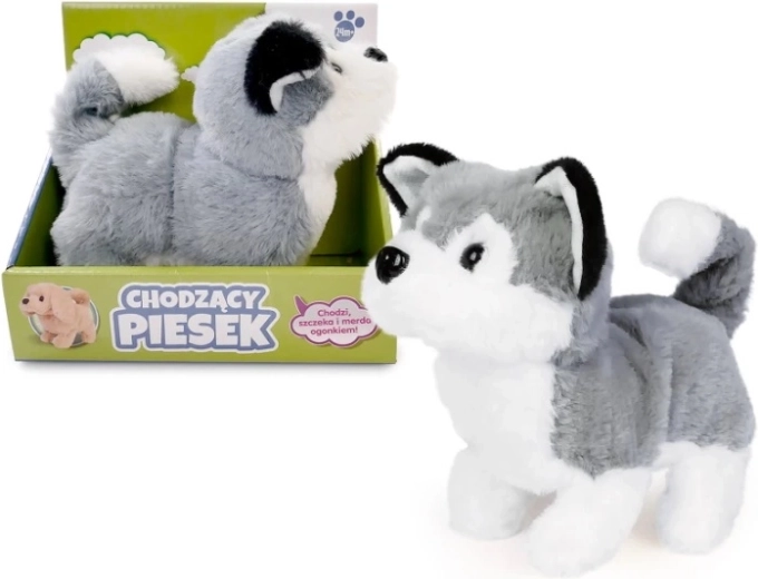 Sétáló plüss husky kutyus 15 cm