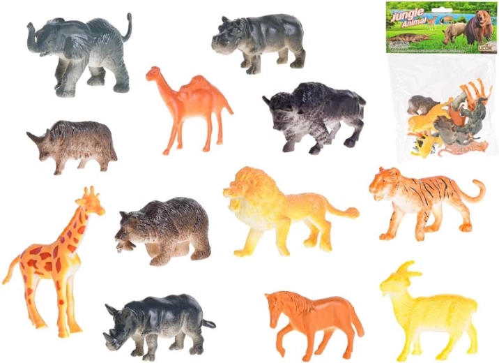 Szafari állatfigurák készlet 5–7 cm, 12 db zacskóban