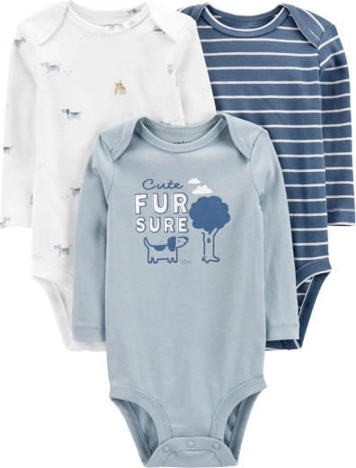 Carter’s hosszú ujjú bababody Blue Dogs mintával, 3 db, újszülött méret 56