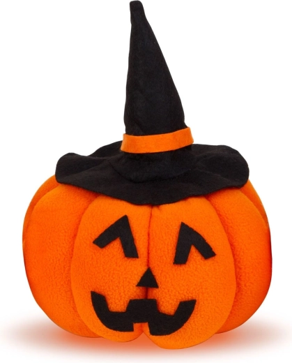 Halloween-i textil tökdekoráció fekete kalappal