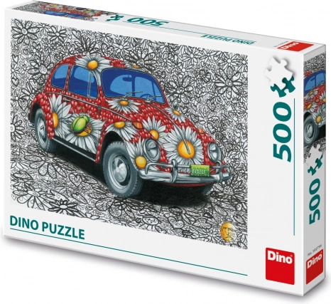 Festett puzzle autó virágmintával, 500 darab