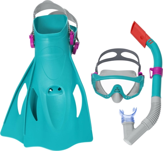 Türkiz sznorkelező szett BESTWAY – maszk, snorkel és állítható uszonyok 41–46
