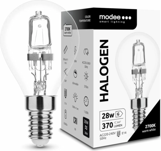 Modee halogén izzó Mini Globe G45 28 W E14, 370 lm, meleg fehér