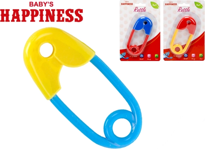 Csörgő biztosítótű formában 12 cm Baby’s Happiness, 3 szín, 0 hónapos kortól