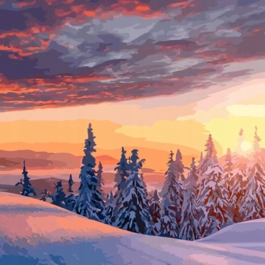 Gyémántszemes kirakó – hófödte téli táj látképe 30 × 40 cm