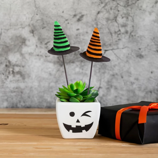 Halloween dekoráció virágcserépbe – boszorkánysapka, 3 darabos készlet