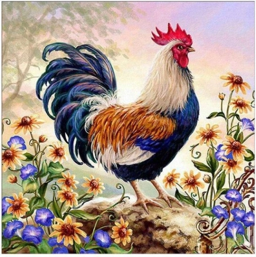 Gyémántkirakó (diamond painting) – színes kakas 30 × 30 cm