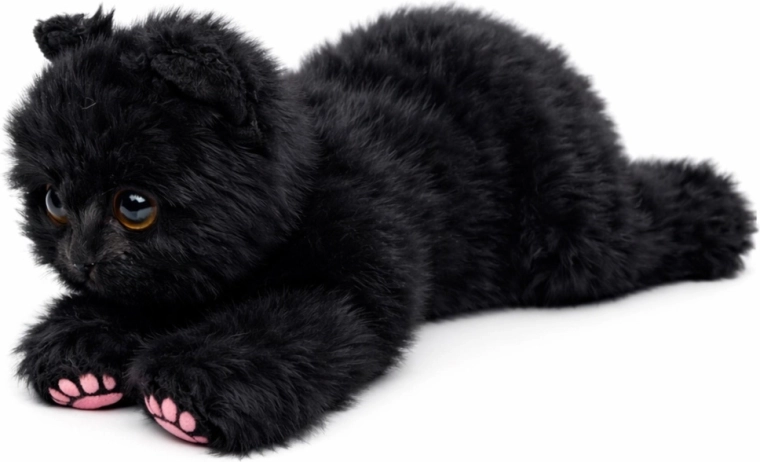 Fekete fekvő plüss cica 38 cm