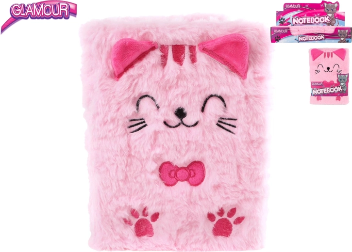 Glamour jegyzetfüzet plüss macska mintával, 80 oldal