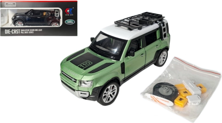 Land Rover Defender 1:24 fém modell fénnyel és hanggal