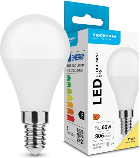 Modee LED izzó Globe Mini G45 8,5 W E14, 806 lm, meleg fehér