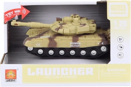 Elemekkel működő bézs tank fényekkel és hangokkal