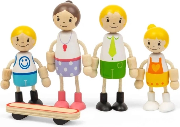 Tidlo fa babaház-figurák – európai család gördeszkával