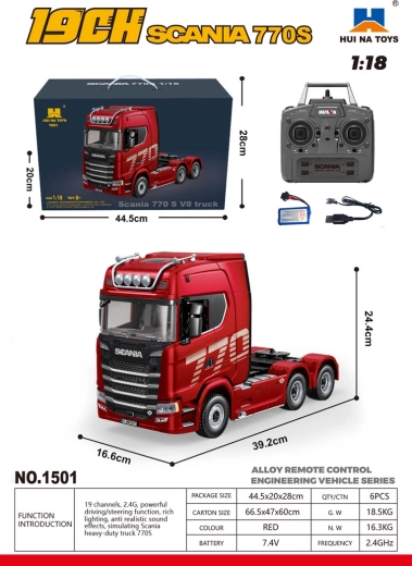 Távirányítós SCANIA 770S kamion 1:18, piros