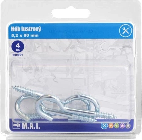Csillárakasztó kampó 80 × 5,2 mm fényes (4 db)