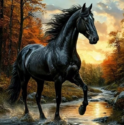 Norimpex gyémántkirakó fekete ló a patakban 30 × 40 cm