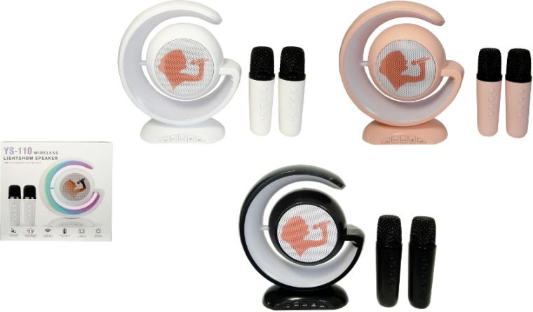 Vezeték nélküli karaoke szett félhold alakú hangszóróval és 2 mikrofonnal