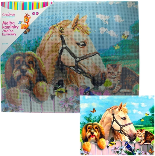 Gyémántfestés – fiú, kutya és macska 40 × 50 cm