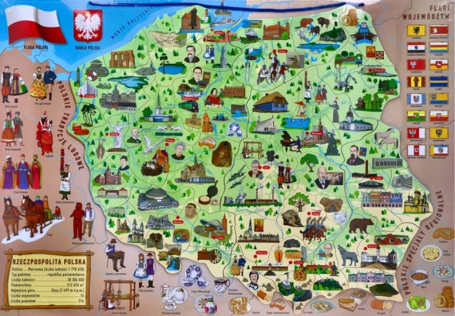 Mágneses Lengyelország térkép 3 az 1-ben