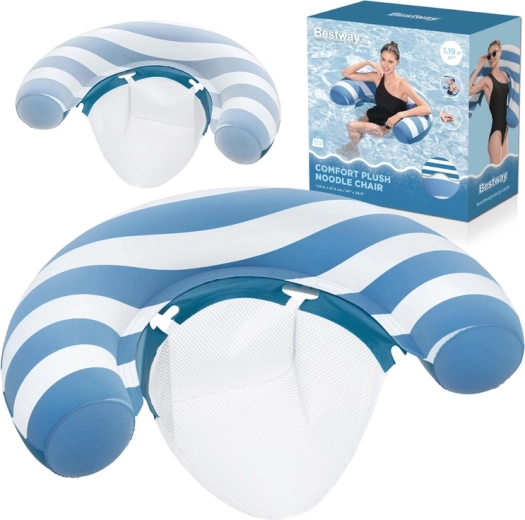 Bestway felfújható lebegő szék hálós ülőfelülettel, Comfort Plush, színváltós, 119 × 68 cm