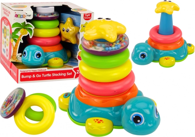 Pyramida Jezdící teknős 2 az 1-ben Összecsukható Gyűrűk Fények Hangok