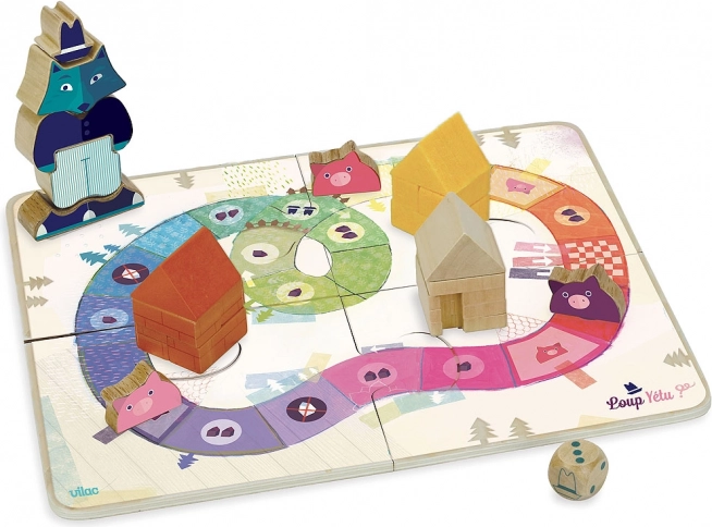 Vilac játék Három kismalac – kooperatív fa társasjáték gyerekeknek