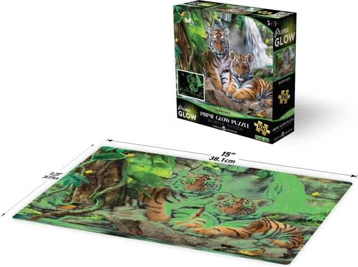 Világító 3D puzzle – tigris a vízesésnél, 100 darab