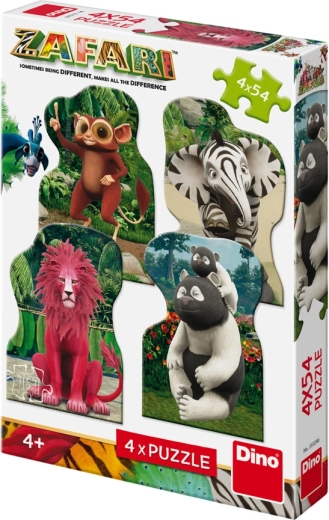 Dino puzzle 4 az 1-ben Zafari: Zoomba és barátai 4×54 darab