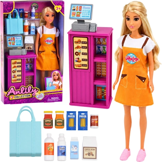 Anlily pénztáros baba szupermarkettel és kiegészítőkkel 30 cm