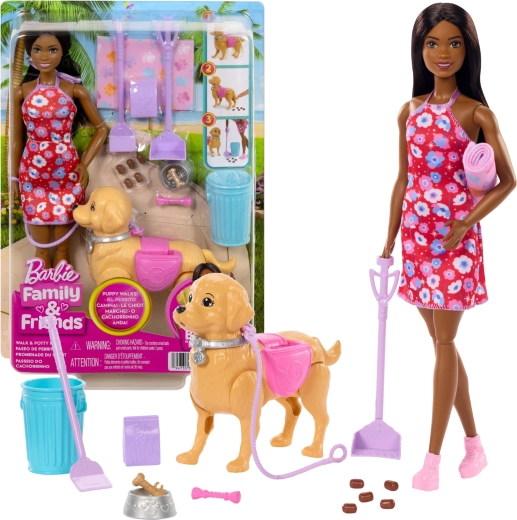 Barbie Brooklyn szett kutyasétáltatáshoz kiskutyával és kiegészítőkkel