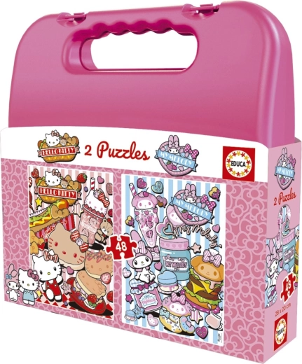 EDUCA puzzle műanyag bőröndben, Hello Kitty és barátai, 2 × 48 darab
