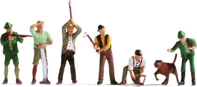 Noch erdei munkások és vadászok figurakészlet H0 (6 figura + kutya)