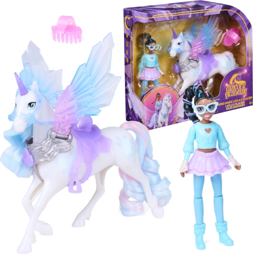 Spin Master Unicorn Academy szárnymágia – Layla baba és Glacier egyszarvú kiegészítőkkel