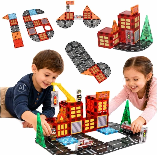 Mágneses 3D építőkockák – tűzoltóállomás (48 db)