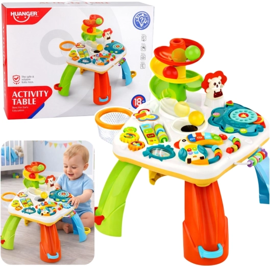 Interaktív tanulóasztal zongorával, labdacsúszdával és fényhatásokkal