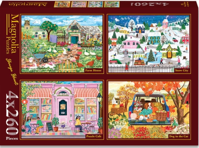 Magnolia puzzle – vidéki birtok, havas város, varázslatos kávézó és kutyás útitárs (4×260 darab)